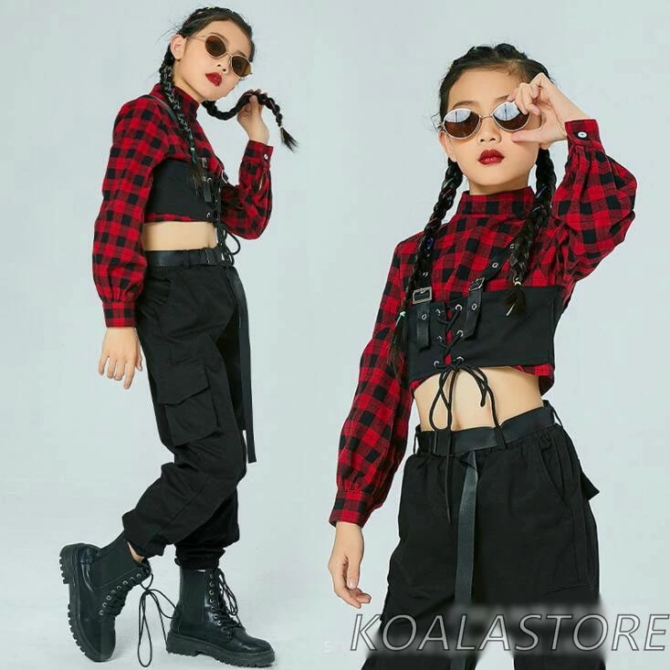 ステージ衣装 ロンパン 女の子ジャズダンス衣装 ダンスウェア HIPHOP 子供ダンス衣装 舞台衣装 演出服 韓国ファション 120cm-170cm かっこいい 単品選べる チェック柄 K-POP ヒ 6,225円
