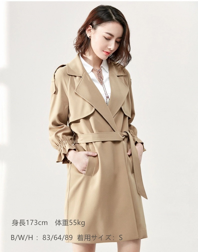 【2枚購入で100円OFF】春秋　レディース　ジャケット　コート　トレンチコート　ファッション　 アウター スプリングコート テロンチ　ミディアム丈　 大きいサイズ　ロング　体型カバー 20代 30代 7,899円