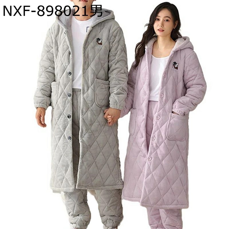 フランネルパジャマ レディースガウン ルームウェア 寝間着 上下set バスローブ ロング 二重起毛 シンプル 厚い 快適 秋冬向き ぱじゃま 夫婦着 ナイトウェア 便利服 おしゃれ