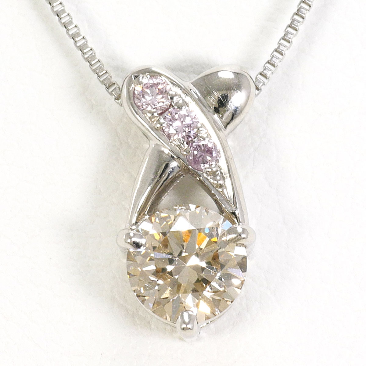 PT900 プラチナ PT850 プラチナ ネックレス ブラウンダイヤモンド 0.504ct ピンクダイヤモンド 0.04ct SI1 総重量約2.7g 約45cm 中古
