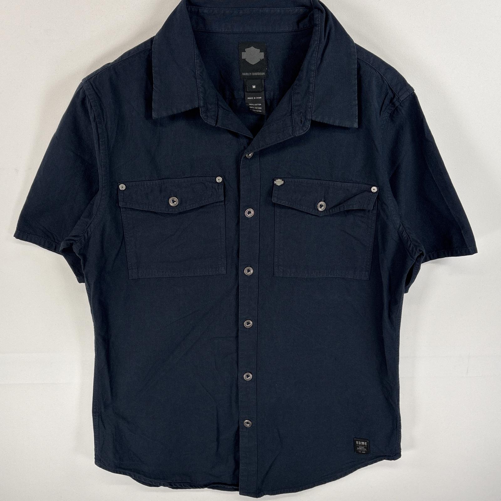 古着 半袖シャツ ワークシャツ フラップポケ ロゴボタン M ネイビー 無地 メンズ