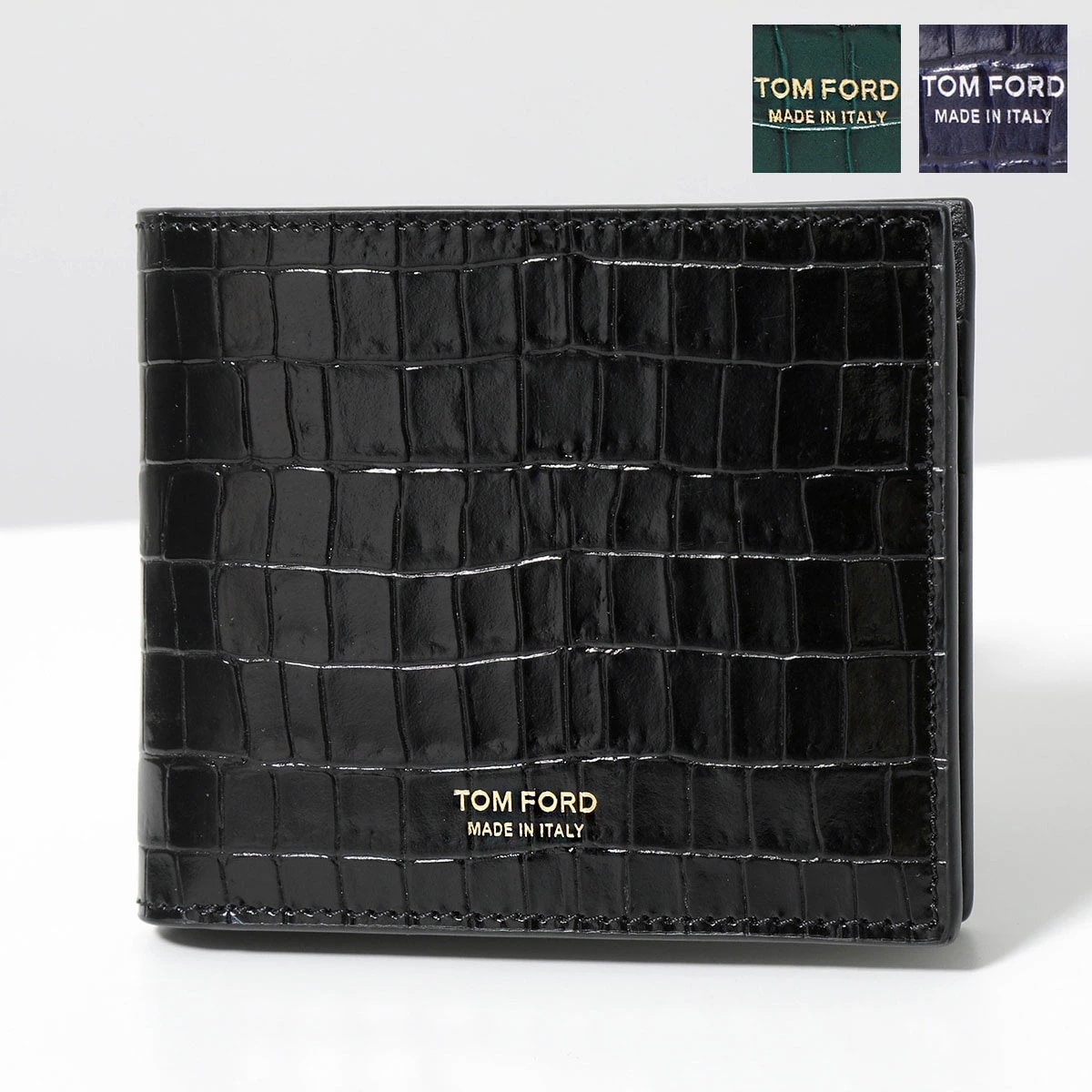 TOM FORD トムフォード 二つ折り財布 Y0228T LCL239 LCL239G LCL239S メンズ レザー ミニ財布 クロコダイル型押し ロゴ 小銭入れなし カラー4色