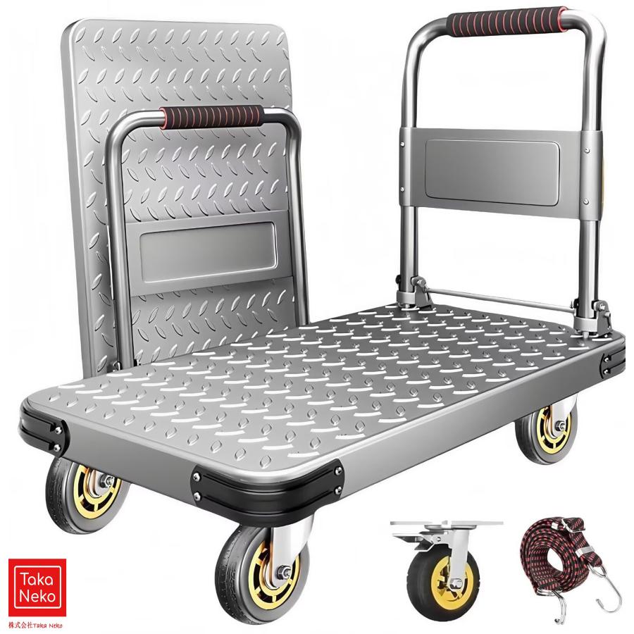 平台台車大型 スチール (耐荷重1200KG) 静音 360度回転可能なキャスター付き（ブレーキ付き）90x60CM 農業建設防災旅行ショッピング自動車店スポー