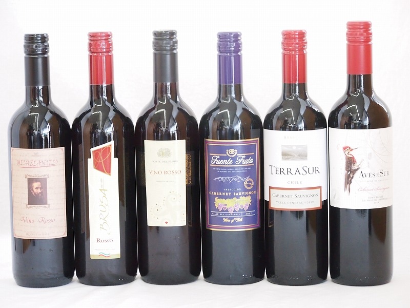 イタリアチリ赤ワイン6本セット(コルテ デル ニッピオ ロッソ ブルーサ ロッソ ミケランジャロ