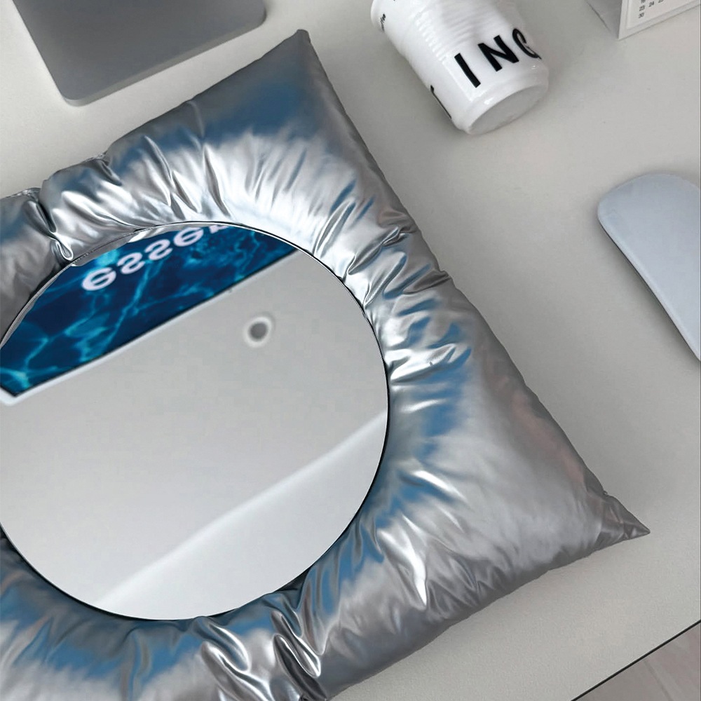 マシュマロパフミラー 韓国インテリア ファブリック アクリル 四角 半月 円形 リボン型 アーチ型 選べるオプション 鏡 壁掛け 置き型 ディスプレイ コンパクト リビング 子供部屋