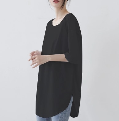 ゆったり サイドスリット オーバーサイズ トップス Tシャツ シャツ ビッグT ロング丈 不規則丈 5分袖 Uネック ルーズ スリム 細身 ストレート 伸縮性 薄手 かわいい 大人可愛い きれいめ 8,596円