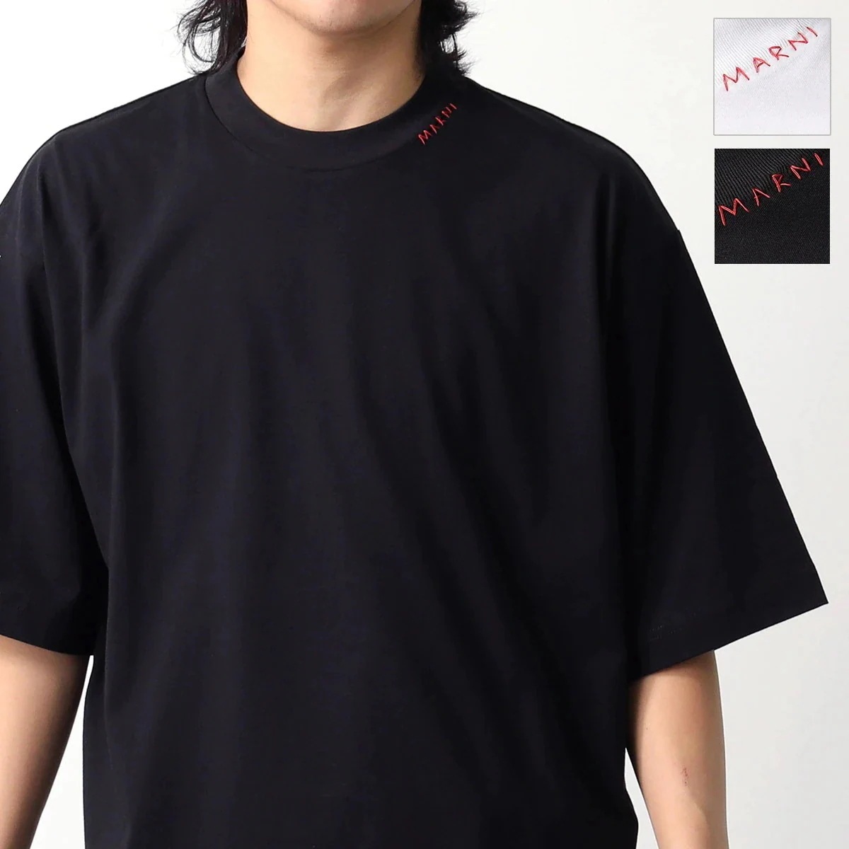 MARNI マルニ Tシャツ HUMU0223X5 UTCZ68 メンズ 半袖 カットソー コットン クルーネック ロゴ 刺繍 オーバーサイズ カラー2色 HU