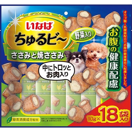 （まとめ買い）ちゅるビ ささみと焼ささみ 野菜入り お腹の健康配慮 10gx18袋 犬用おやつ [x4]