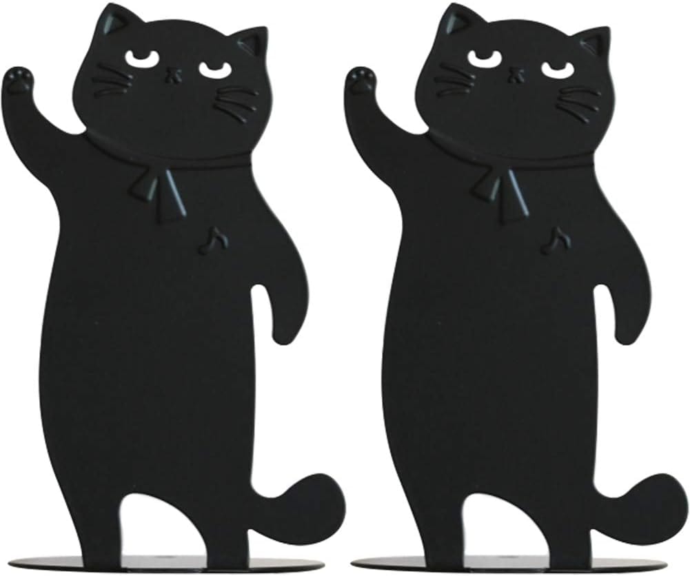 かわいい猫 鉄製 ブックスタンド 卓上収納 2枚1組（黒い）