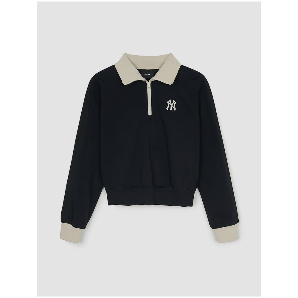 MLB 女性用スポーティーバーシティカラーブロッククロップハーフジップアップスウェットシャツ (Bk) QHHC3FMTV1244-50BKS