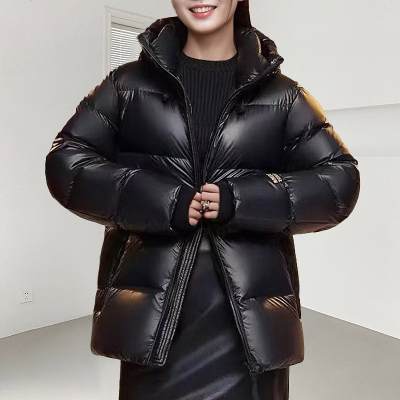 ブラックゴールドダウンジャケット女性用ハイエンド女性用冬服ショート丈連帽ホワイトダックコートダウンジャケット