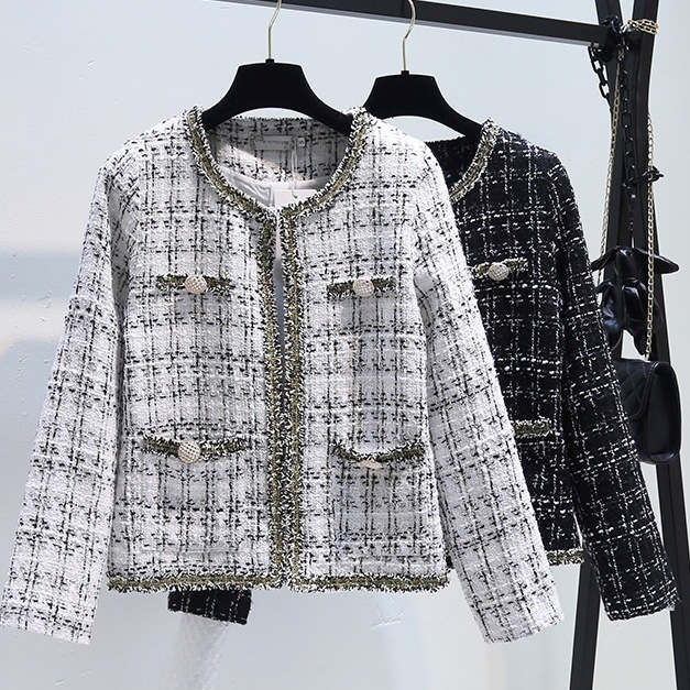 ツイードジャケット アウター ジャケット 上着 ノーカラージャケット ショート ショート丈 長袖 ラウンドネック ストレート 前開き ボタン ツイード 大人可愛い きれいめ シンプル 大人 上品