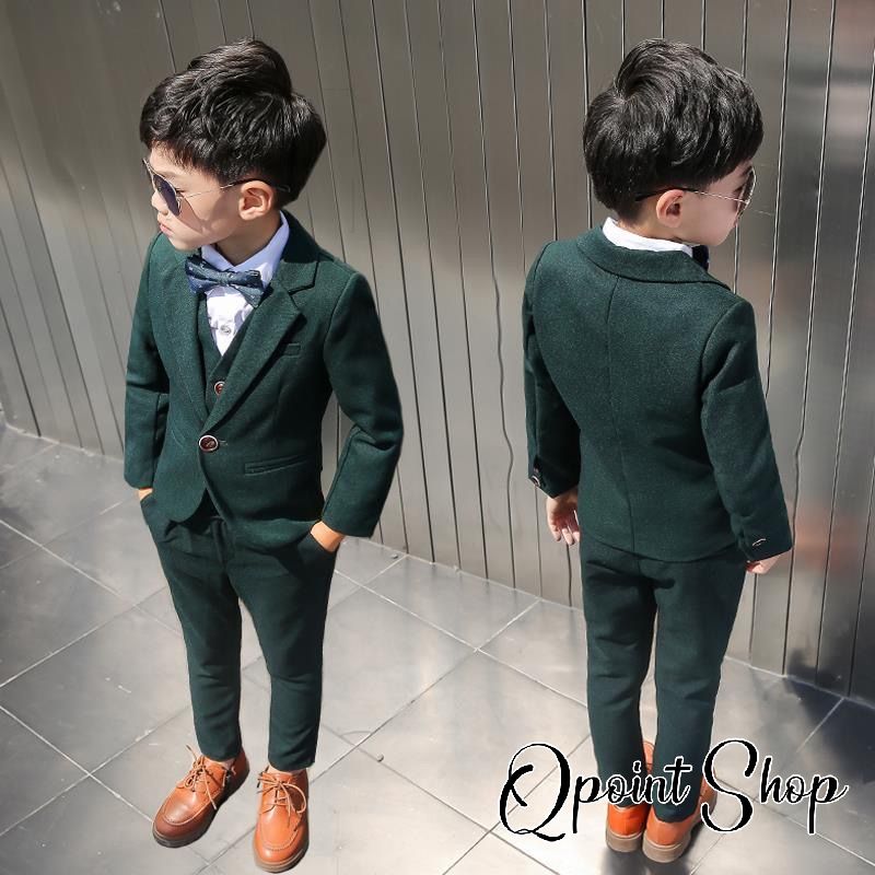 子供服 5点セット裏起毛　セール中 男の子 スーツ 発表会 子供服 5点セット 子供スーツ 卒業式 緑 タキシード