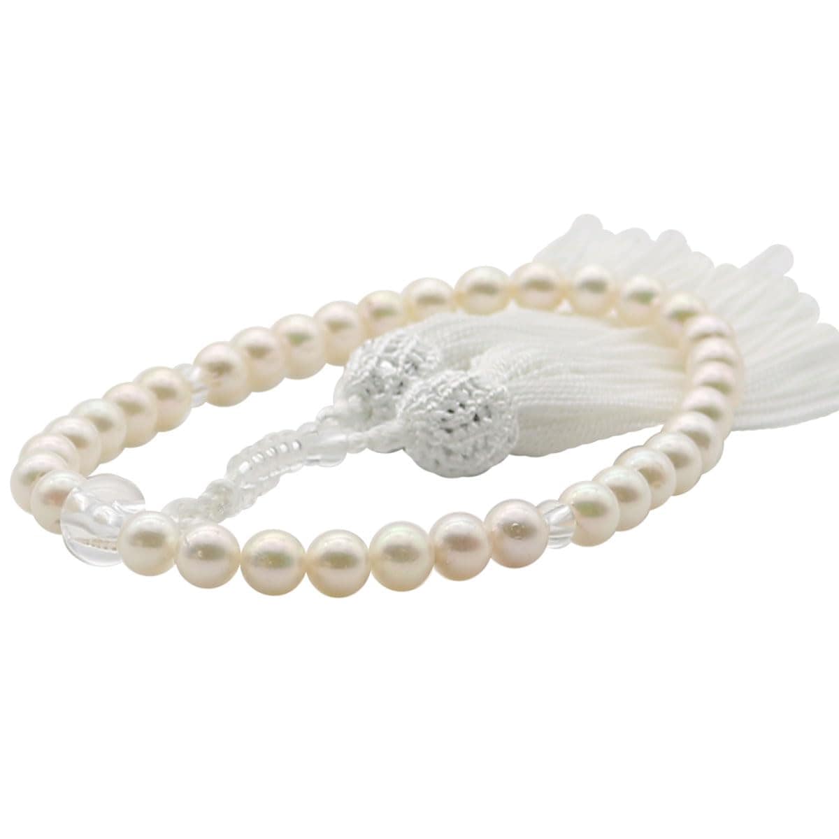 あこや真珠 パール 数珠 数珠 アコヤ真珠 7.5mm-8mm ホワイトカラー 人絹白房 冠婚葬祭 葬儀 法事 葬式 女性用 13928-2