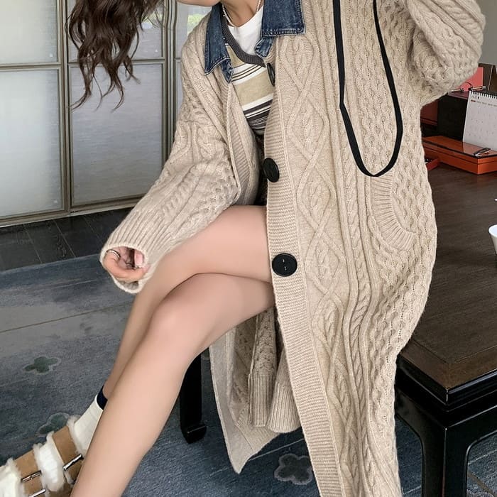 プロモーションカーディガン ロング丈 重ね着風 可愛い ルーズ 高校生 中学生 10代 20代 30代 40代 50代 b13291