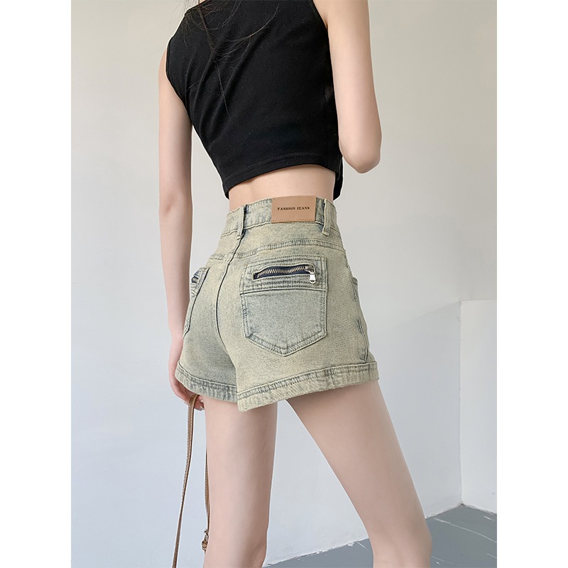 Muhanshe夏薄手デニムショートパンツレディースストレートレッグゆったりハイウエストスリムヒップアップホットパンツ