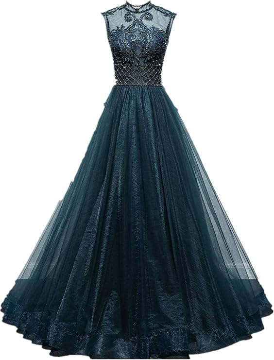 美品！パーティードレス 深めな緑 ソフトチュール 高級刺繍 細見えシルエット ロングドレス エレガント クラシカル 憧れのドレス