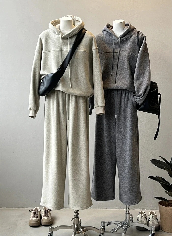 お 無地 暖かい 体型カバー ゆったり ロング 楽ちん ワイドパンツ トレーナー 長袖 プルオーバー フードパーカー 裏起毛パーカー スウェット 2点セット パーカー レディース 裏起毛 セットアップ