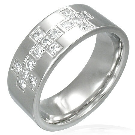 クロスパヴェステンレスリング（ZRC056）指輪 22号 十字架 クロス ロザリオ ジルコニア 綺麗 サージカルステンレス316L 男性 女性 プレゼント 誕生日 記念日 r1137xxxxxxxx