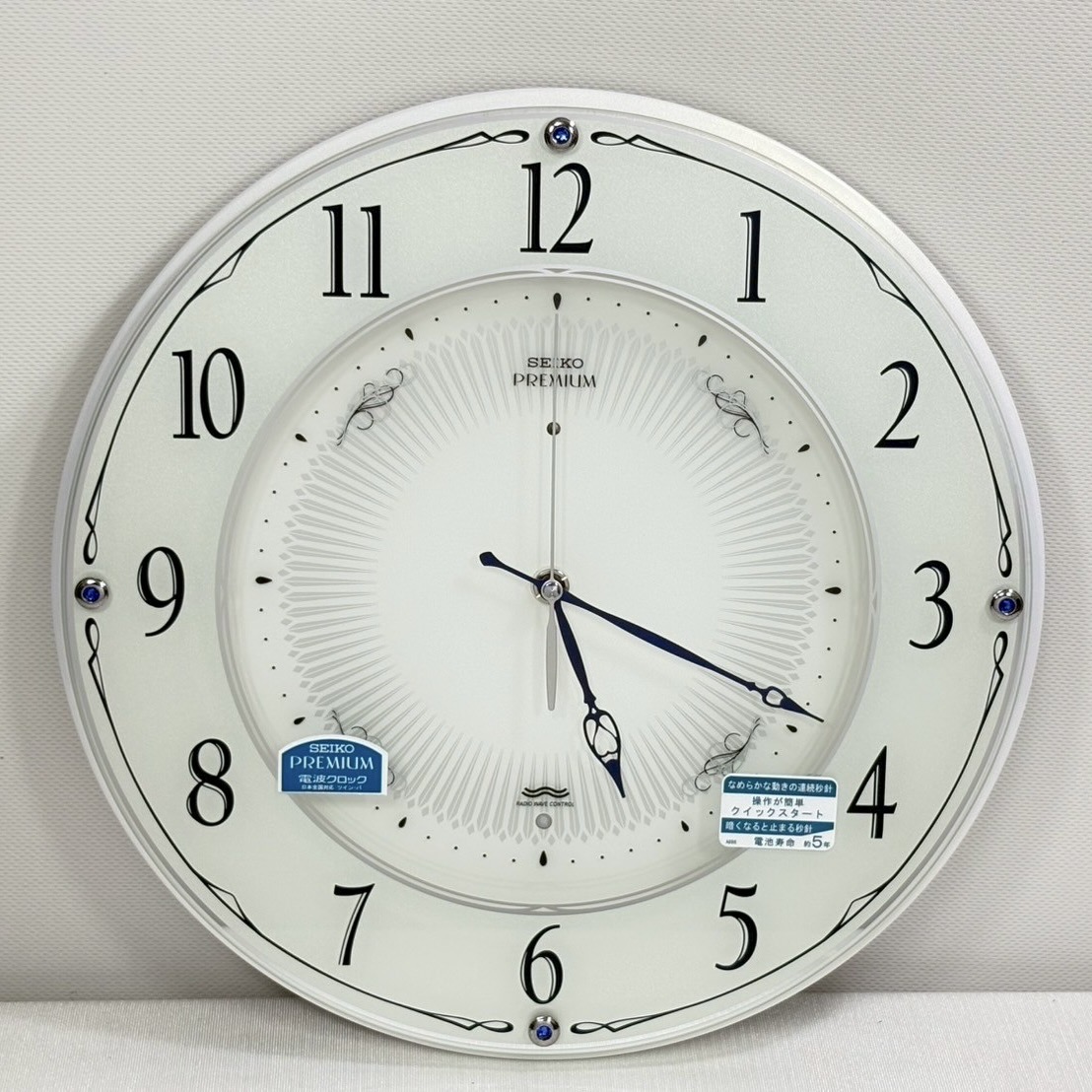 【展示品】掛け時計 電波 アナログ 木製フレーム LS230W 白パール おしゃれ 静音