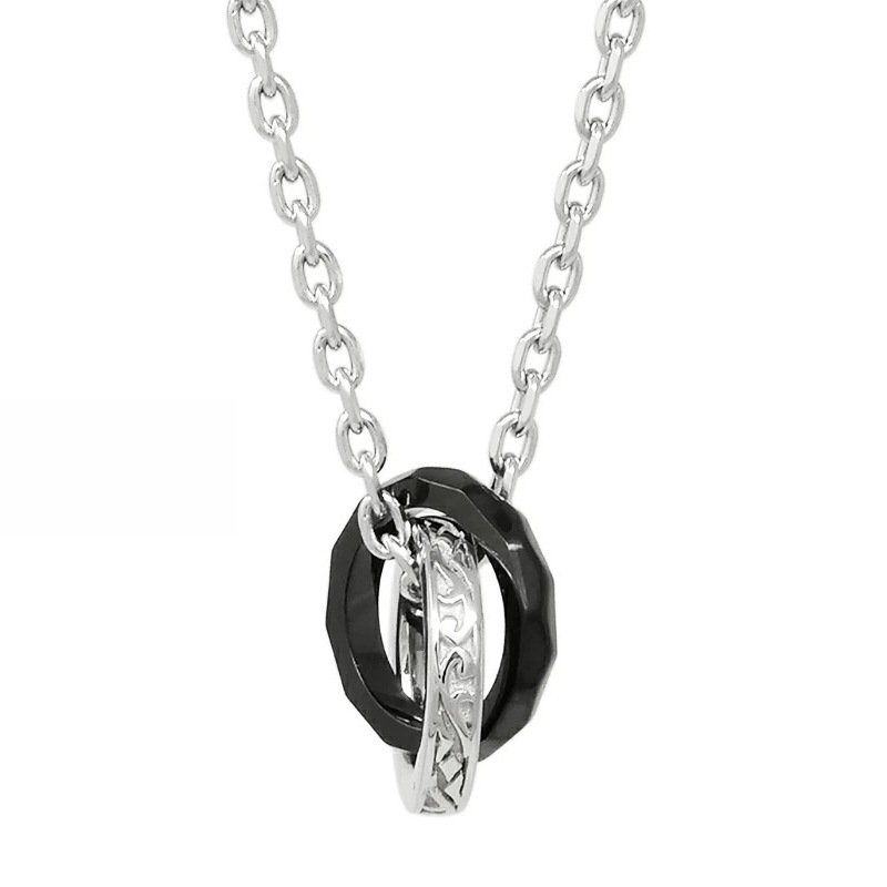 ライオンハート LH-1 タテガミ ダブルリング ネックレス フラグメント サージカルステンレス (シルバーxブラック) 金属アレルギー対応 03NE069BBK LION HEART メン