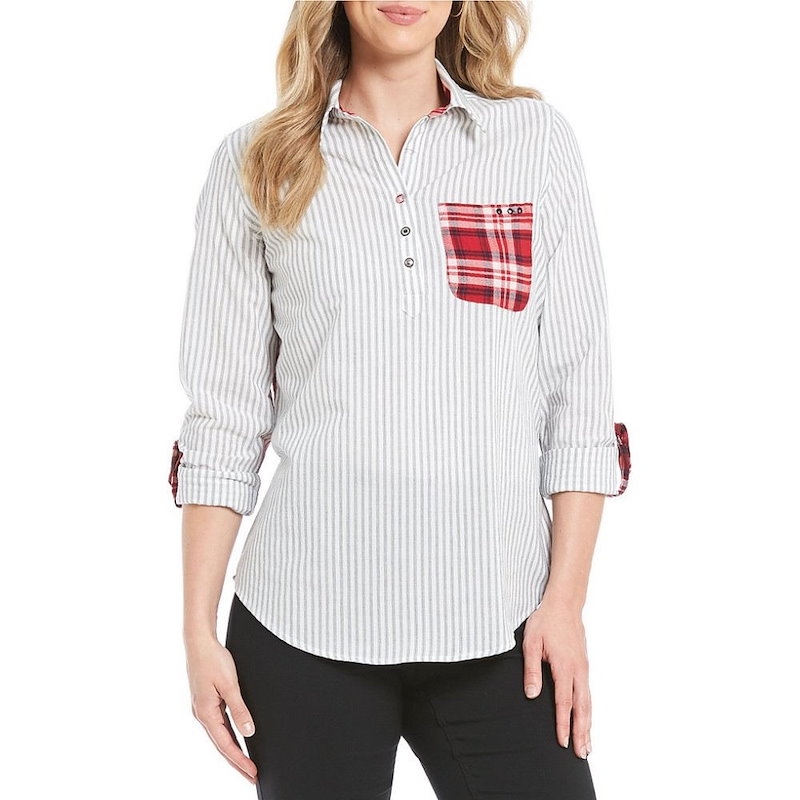 ウエストバウンド レディース トップス ブラウス・シャツ【Westbound Petites One Pocket Popover Shirt】Stripe/Plaid ウエストバウンド レディース トップス ブラウス・シャツ【Westbound Petites One Pocket Popover Shirt】Stripe/Plaid
