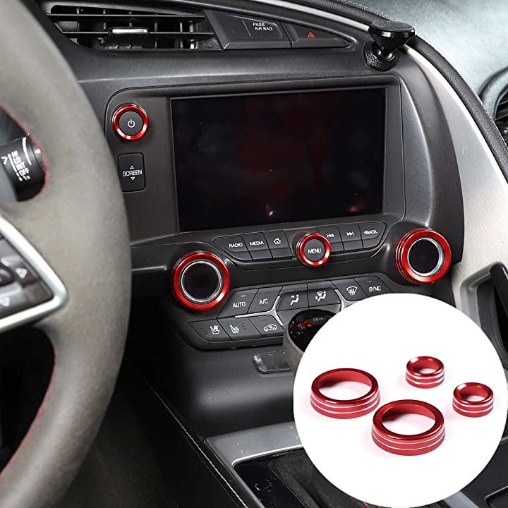 シボレー コルベット C7 2014-2019に対応 車用 エアコンノブボリュームコントロールノブ 4点セット 赤(レッド)