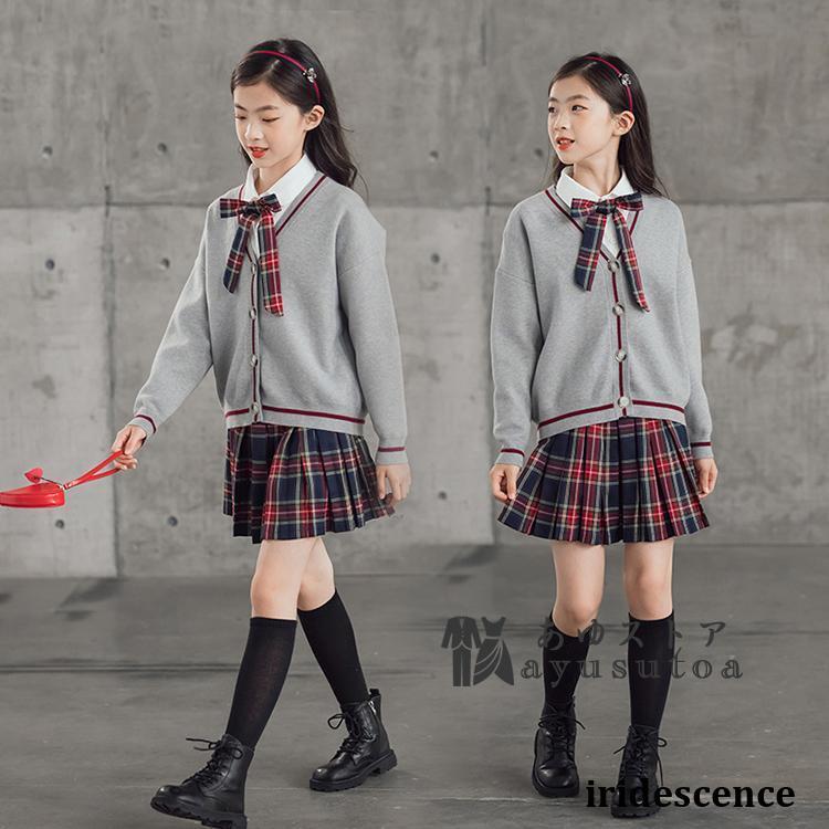 4点セット JK制服 スーツ 女子 ジュニア フォーマル スーツ セーター ブラウス 角襟 子供 スーツ 小学生 プリッツ 発表会 結婚式