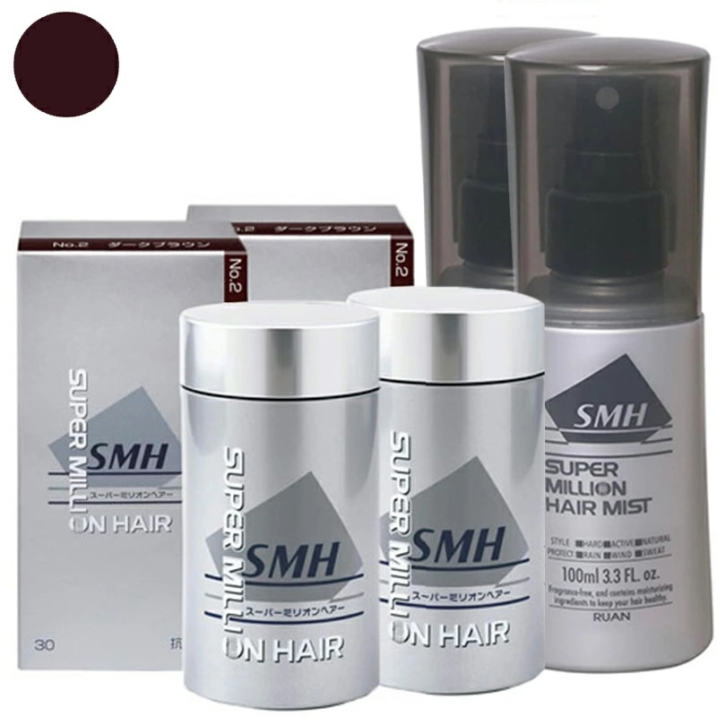ルアン スーパーミリオン ヘアー ダークブラウン 30g ×2個 + ヘアミスト 100ml ×2本 セットミリオンヘア 髪の毛 薄毛 増毛 パウダー 薄毛隠し ヘアパウダー メンズ レディース 女性