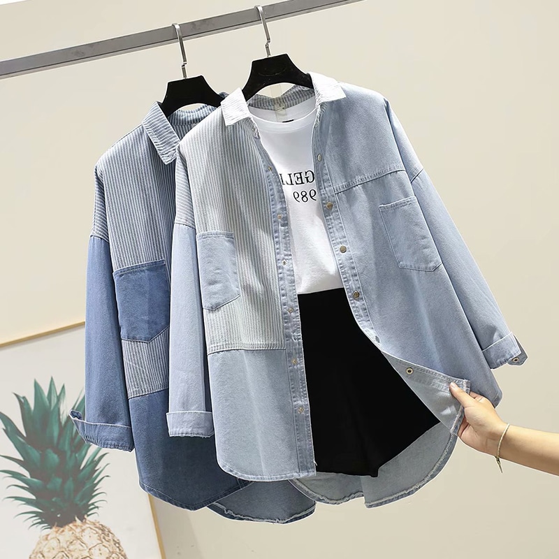 レディース トップス シャツ デニムシャツ 長袖 ドロップショルダー 襟付き 切り替え ポケット 前開き アシンメトリー 切り替えデザイン デニム シンプル カジュアル おしゃれ かっこいい こなれ感