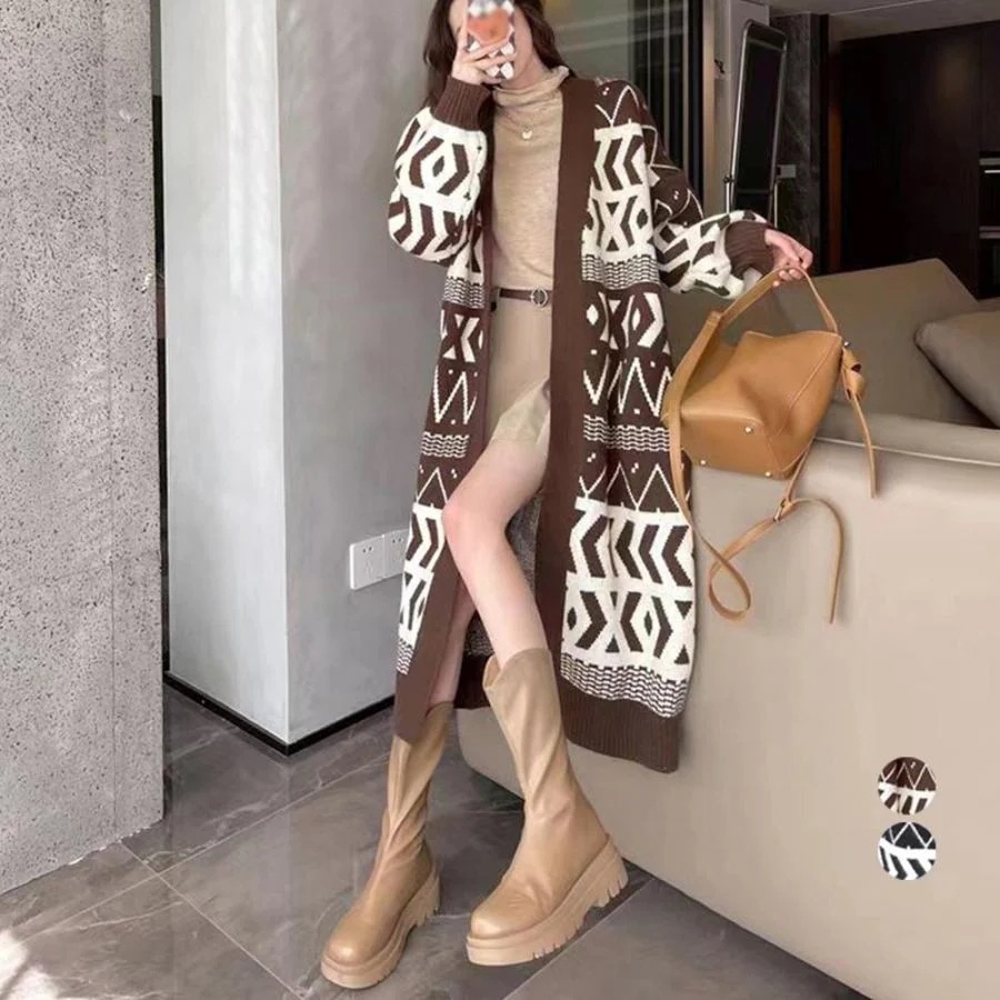ニットロングカーディガンレディース韓国冬
