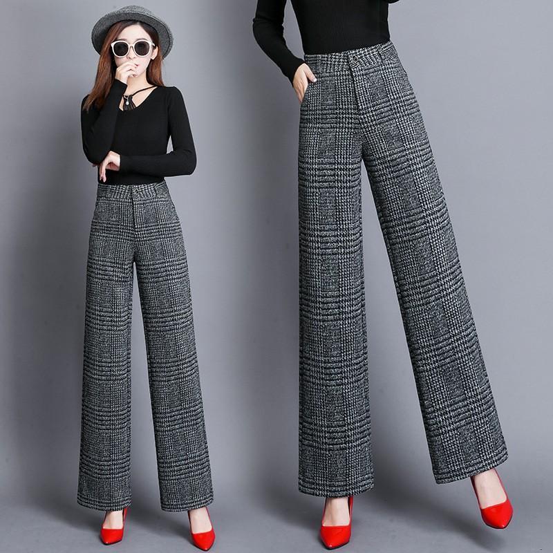 ワイドパンツ レデース 秋 ロング丈 ガウチョパンツ ボトムズ ラシャ風 パンツ 千鳥柄 厚手 体型カバー 着痩せ 美脚 おしゃれ 通勤 OL 母親 30代 40代