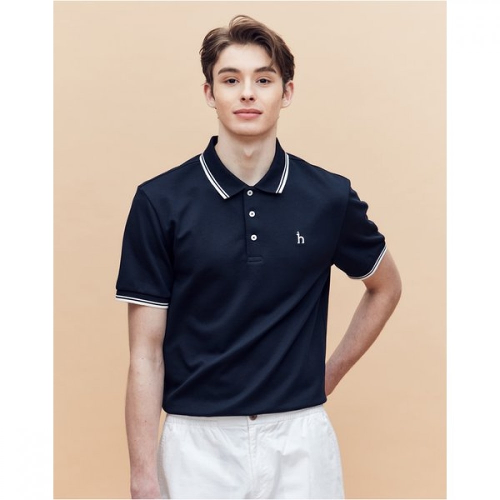 [25SS] [エアリーツイル] ネイビーダブルチップカラー襟付きTシャツHZTS5B437N3 10,216円