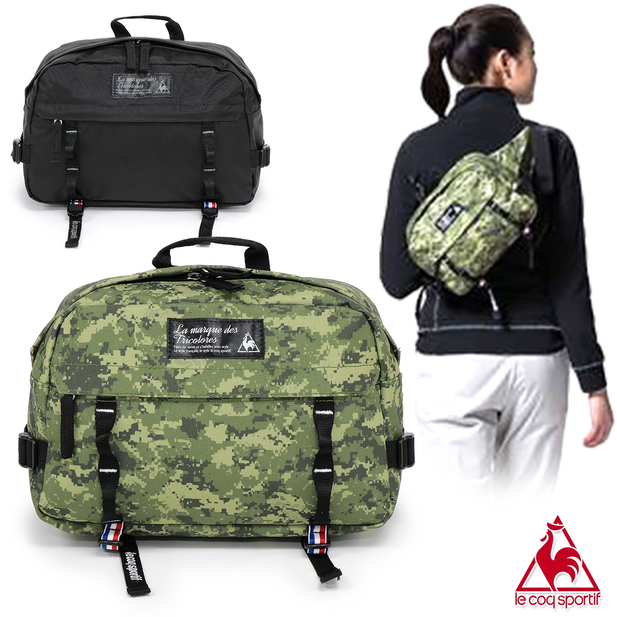 ヒップバッグ メンズ/レディース ウエストバッグ/ボディバッグ ブラック/迷彩 QMAOJA73