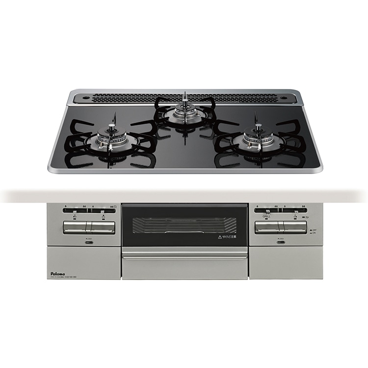 ビルトインコンロ ブリリオ 都市ガス ３口ガスコンロ 60cm幅 水なし両面焼グリル 温度キープ機能 クリアパールブラック PD-743WS-60CK-13A