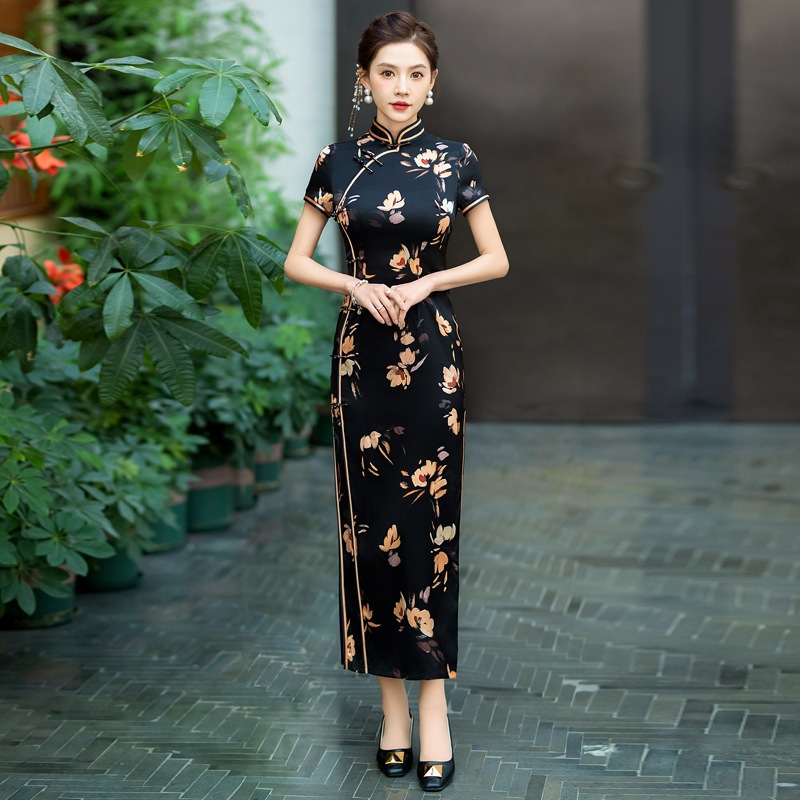 2025シルクチョンサムの気質長い改良バージョンマルベリーシルクチョンサムバンケット毎日の摩耗