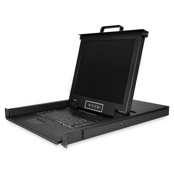 RKCONS1708K ブラック [ラックマウント対応KVMコンソールドロワー 17インチLCD 1U 8ポートKVMスイッチ搭載] メーカー直送