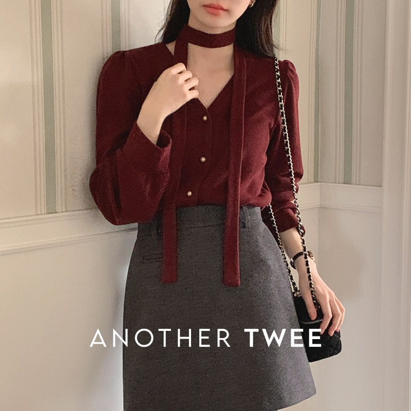 [tbs0438] 韓国ファッションマフラーVネックブラウス