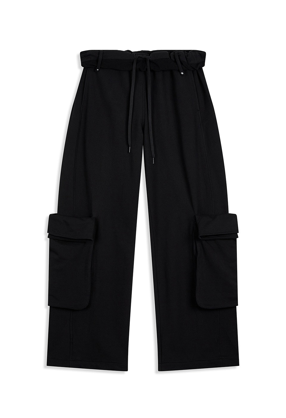 【OPEN Yy】 26SS ROLLED WAIST SWEAT CARGO PANTS : BLACK