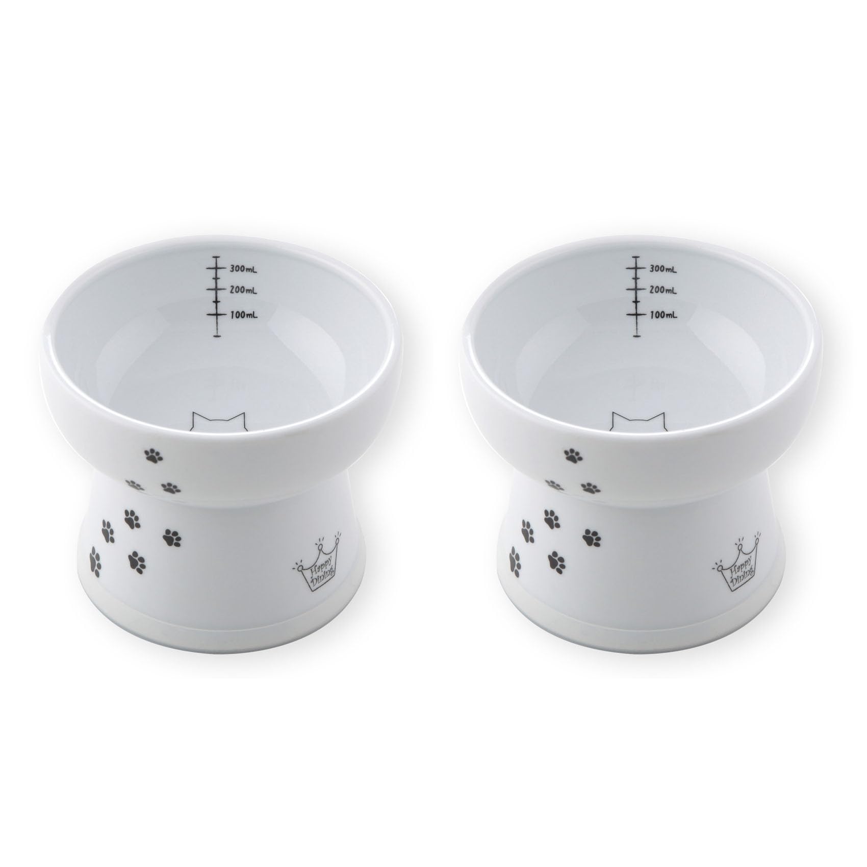 猫壱 ハッピーダイニング 猫用 脚付ウォーターボウル ハイタイプ 猫柄 すべり止めシリコン付き 電子レンジ＆食器洗浄機対応 2個セット