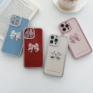 韓国ファッション iphone ケース 可愛い リボン きらきら オシャレ 多機種対応 [4カラー]