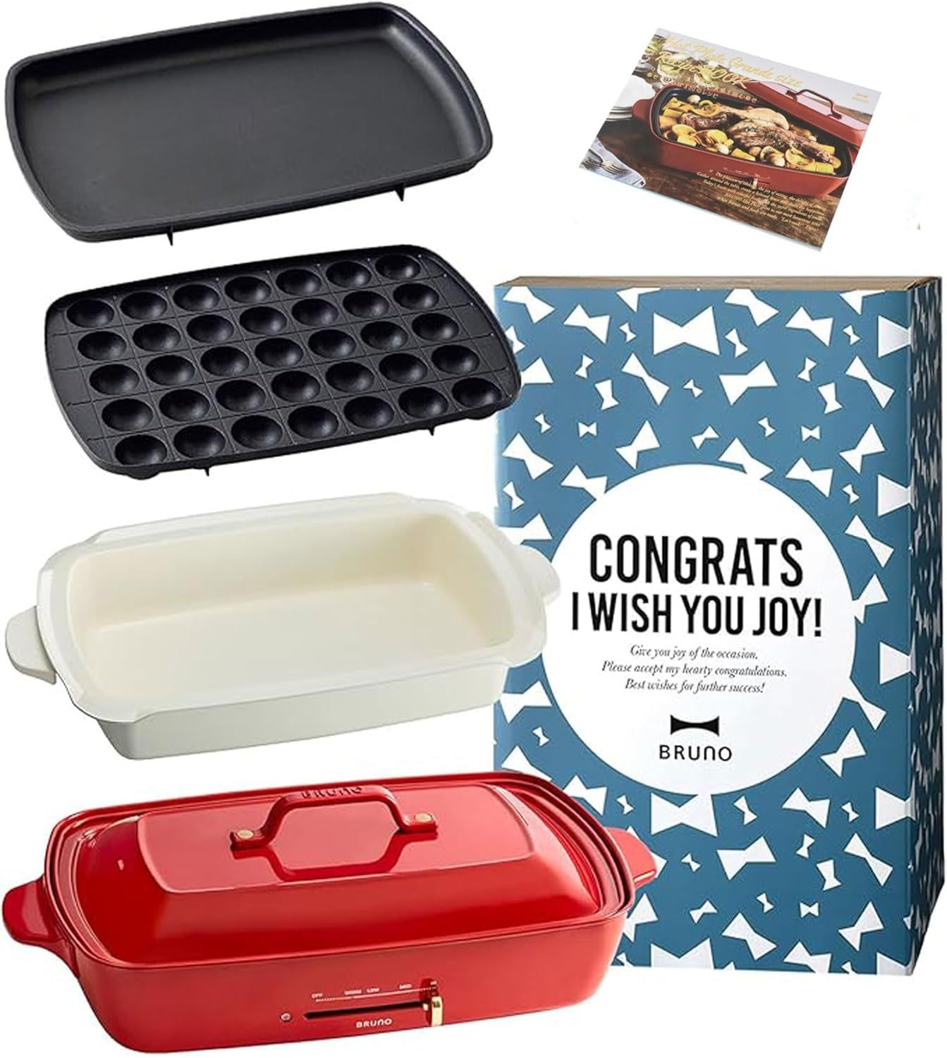 ブルーノ ホットプレート グランデ サイズ 本体 プレート4種 (たこ焼き 平面 深鍋) お祝い ギフト スリーブ レッド Red 赤 おしゃれ かわいい これ1台 蓋 ふた付き 温度調節 洗いやすい 16,265円