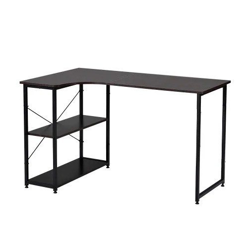 857【WF301556AAAオフィスチェア+パソコンデスク セット】 【ダークブラウン】パソコンデスク L字　120cm　2段ラック付 デスク木製 ミシン台 書斎机 勉強机　ダークブラウン