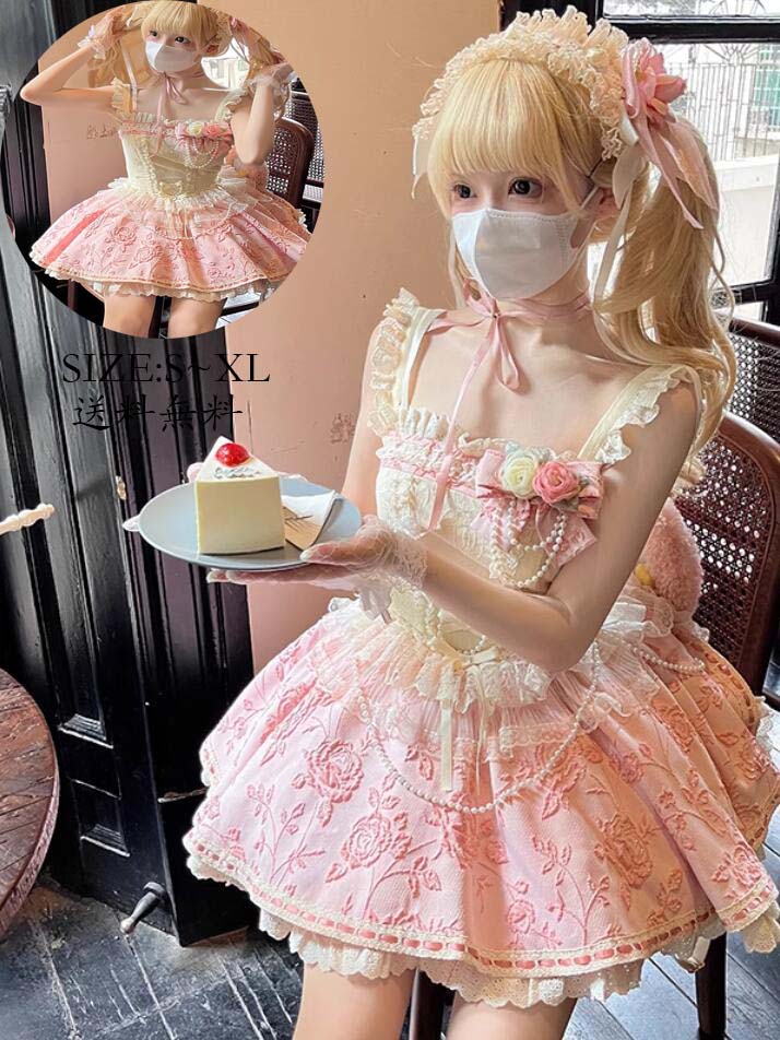 ウエディングドレス jskワンピース コスチューム 衣装 ロリータ風 演出服 花嫁洋服 Lolita 日系女子中高生 コスプレ ノースリーブ レディース 可愛い イベント衣装 切り替え風 ワンピ 学園