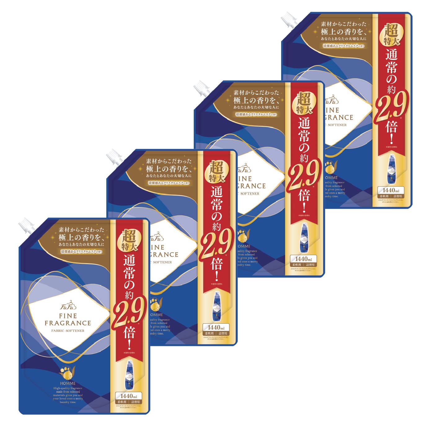 ファーファ 柔軟剤 ファインフレグランス オム 詰替 超特大 (1440ml) クリスタル ムスク の香り 4個 セット