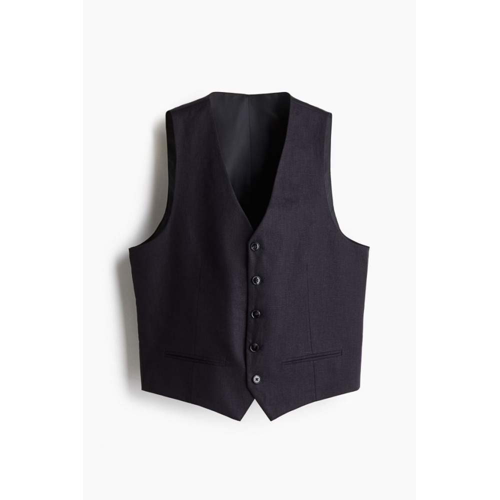 H&M リネンスーツベストスリムフィットネイビーブルー