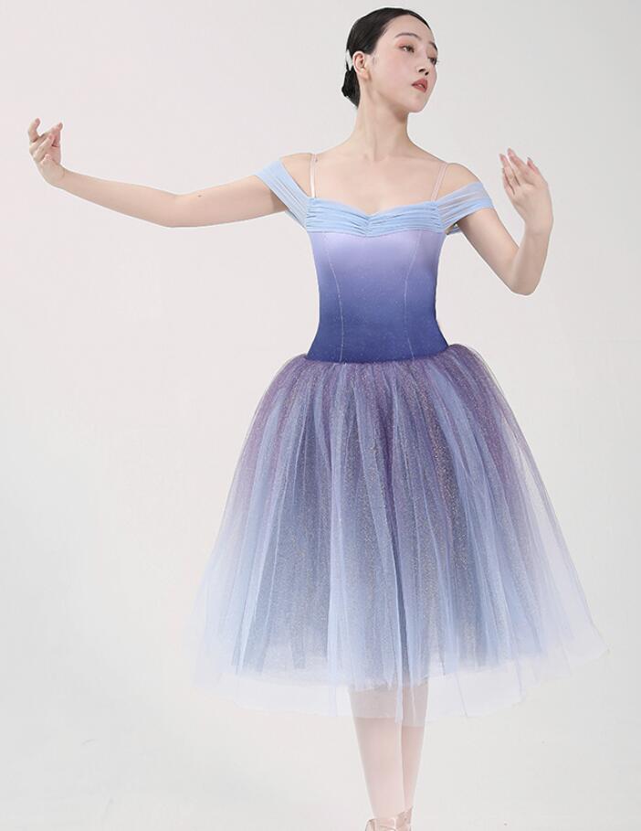 バレエ ドレス レディース バレエ ダンス チュチュ ドレス レオタード ワンピース 膝丈 ミモレ丈 グラデーション バレエ ドレス ストラップショルダー モダンドレス きらきら ダンサー 専門 試