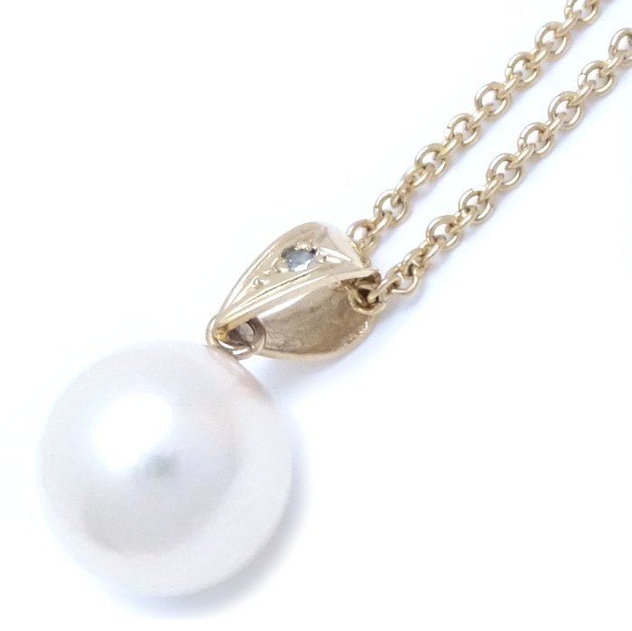 パール ネックレス 真珠8.5ミリ ブルーダイヤモンド K18YG イエローゴールド/75503【中古】