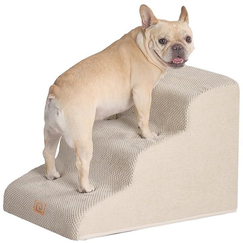 EHEYCIGA 犬階段 3段 ベージュ ドッグステップ ペット階段 滑り止め付き 洗える カバー取り外し （3段，ベージュ）
