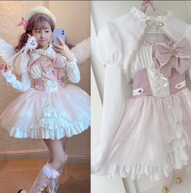 新品白仙气花嫁春夏ワンカラーゴスロリワンピース ロリィタ 半袖OP Lolita ロリータ コスプレ ウェディングドレス日常服ゴスロリワンピース人形師 レディースフリルレース ワインカート 可愛いお嬢